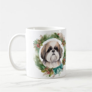 Caneca De Café Shih Tzu Christmas Wreath Festivo Pup