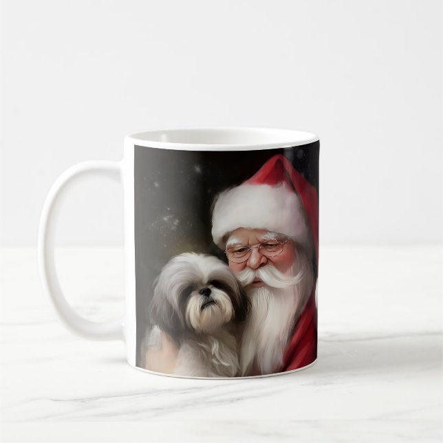 Caneca De Café Shih Tzu Com Papai Noel Natal Festivo (Esquerda)