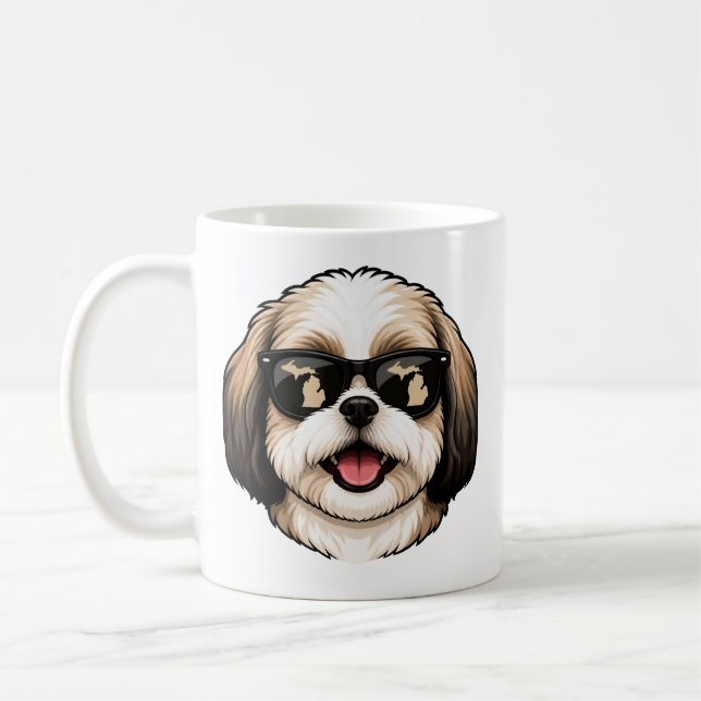 Caneca De Café Shih Tzu de Michigan Usando Óculos de Sol (Esquerda)