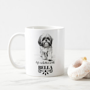 Caneca De Café Shih Tzu Life é melhor com o nome personalizado do