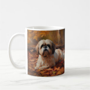 Caneca De Café Shih Tzu no outono deixa cair inspiração