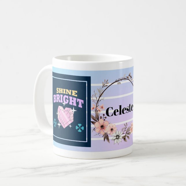Caneca De Café Shine Bright – Personalized Floral Inspirational M (Frente Esquerda)