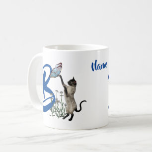 Caneca De Café Siamese Cat Butterfly Monograma Inicial B