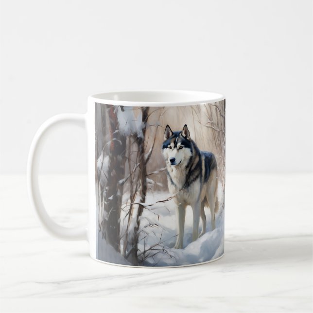 Caneca De Café Siberian Husky Deixe-o nevar no Natal (Esquerda)