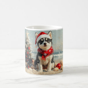 Caneca De Café Siberian Husky Dog Christmas Vintage Beach