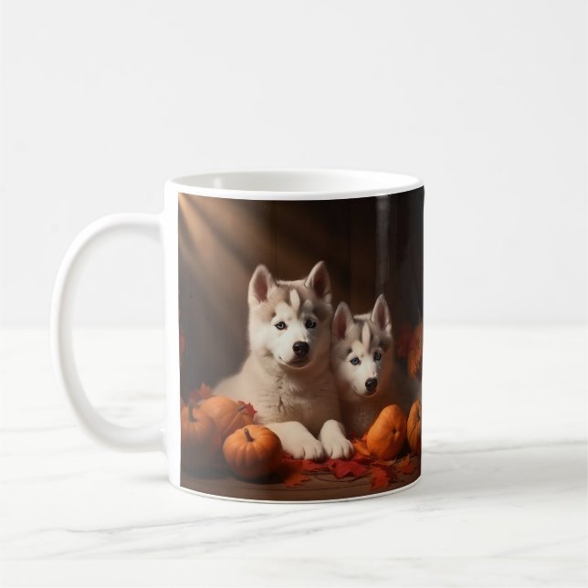 Caneca De Café Siberian Husky Puppy Autumn Delight Pumpkin (Esquerda)