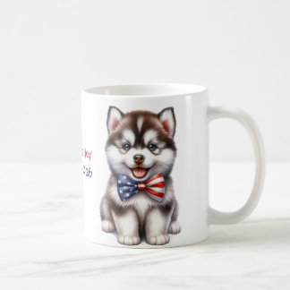 Caneca De Café Siberiano Husky Americano Patriótico Personalizado