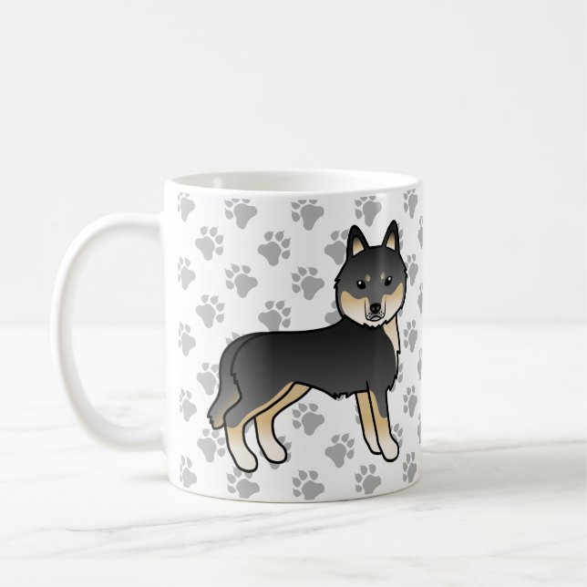 Caneca De Café Siberiano Husky Preto e Castanho Cartoon Cão e Pat (Esquerda)