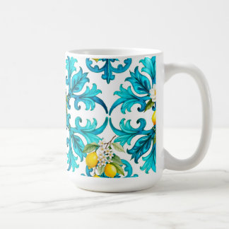 Caneca De Café Siciliano,verão,limão,mosaico,azul,