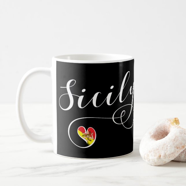Caneca De Café Sicily Heart Flag, Siciliano (Com Donut)