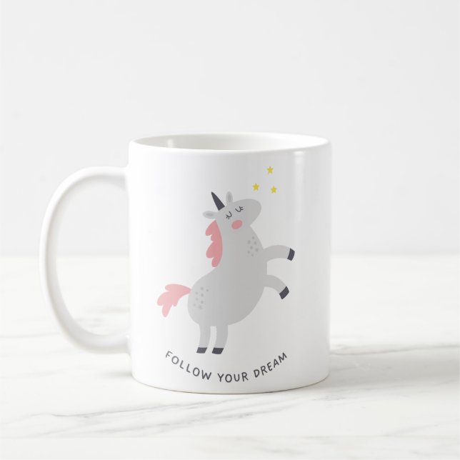Caneca De Café Siga o seu vestido de bebê dos sonhos. (Esquerda)
