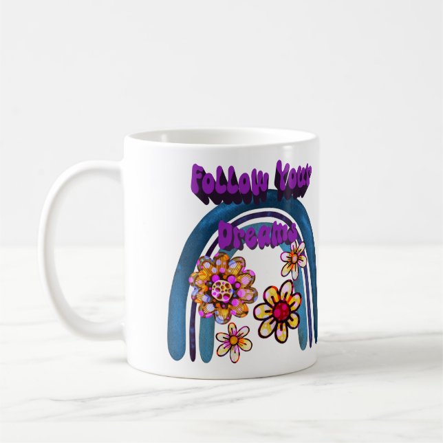 Caneca De Café Siga Seus Sonhos - Arco-Íris E Flores (Esquerda)