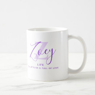 Caneca De Café Significado do nome Zoey monograma Z roxo