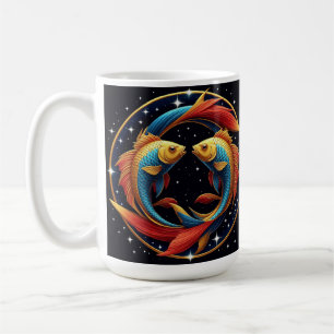 Caneca De Café Signo Zodiacal de Peixes em um Estilo Artístico Có