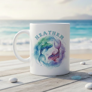 Caneca De Café Signo Zodíaco de Peixes Aquarela Peixes Astrologia