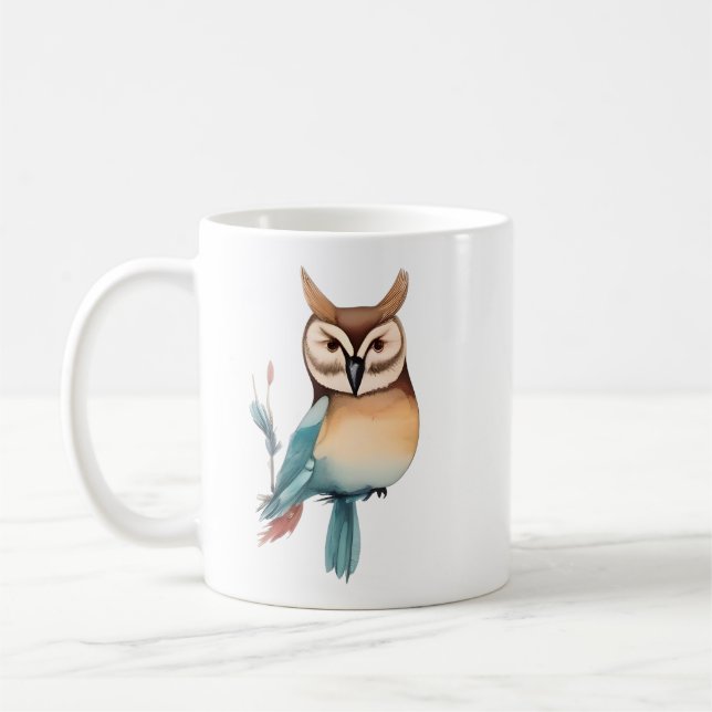 Caneca De Café Silent Watcher: Coruja Whimsical em tons suaves (Esquerda)