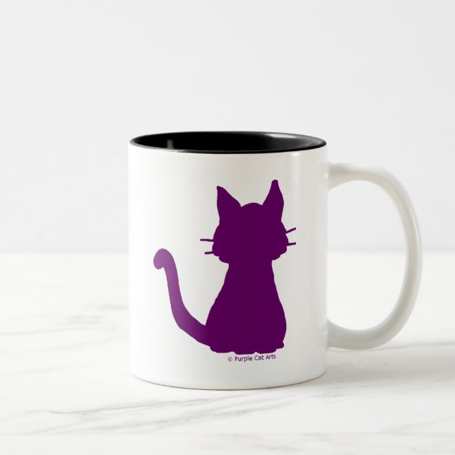 Caneca De Café Silhouette de Gato Roxo (Direita)