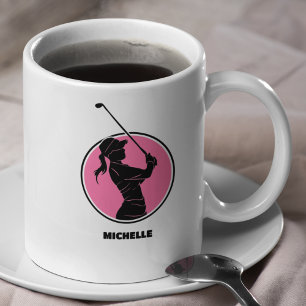 Caneca De Café Silhouette de Golf, Damas Rosa