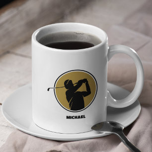 Caneca De Café Silhouette de Golf Dourado Mens