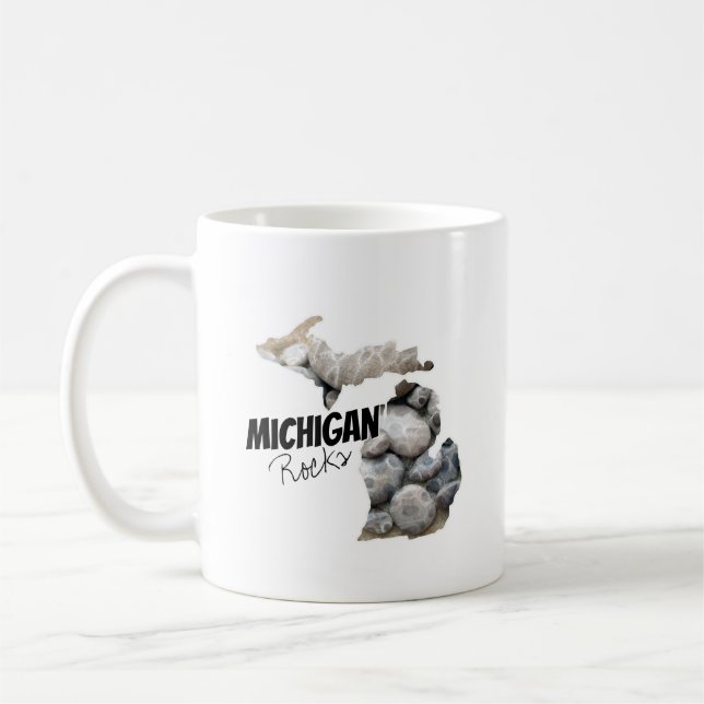 Caneca De Café Silhouette Michigan Cheio De Pedras De Petoskey (Esquerda)
