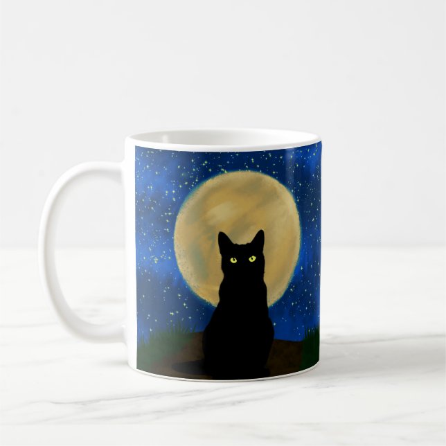 Caneca De Café Silhouette Moonlit Black Cat Halloween (Esquerda)
