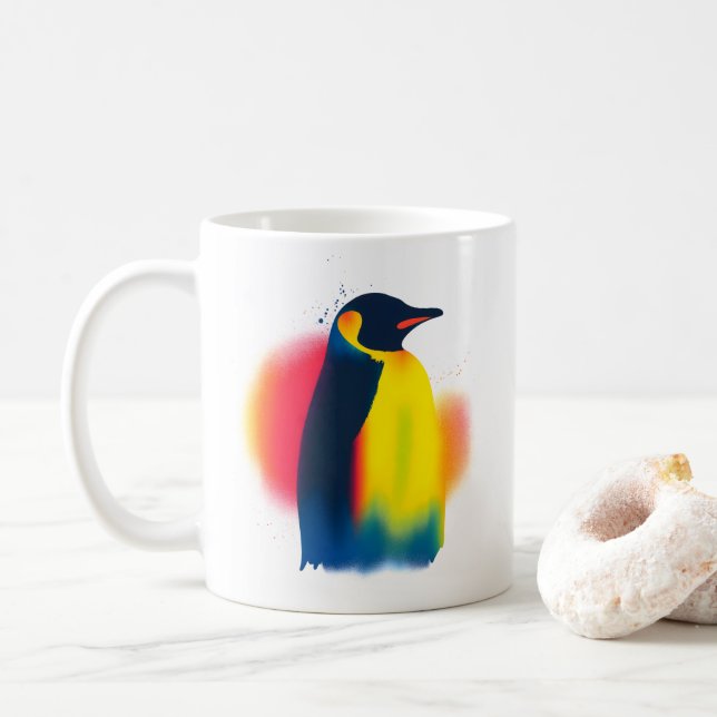 Caneca De Café Silhouette Penguin de pulverização minimalista (Com Donut)