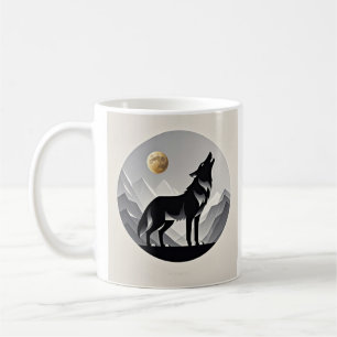 Caneca De Café Silhualista de lobo-fedorento cinza-preto