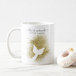 Caneca De Café Silhueta da cauda da sereia no brilho Dourado