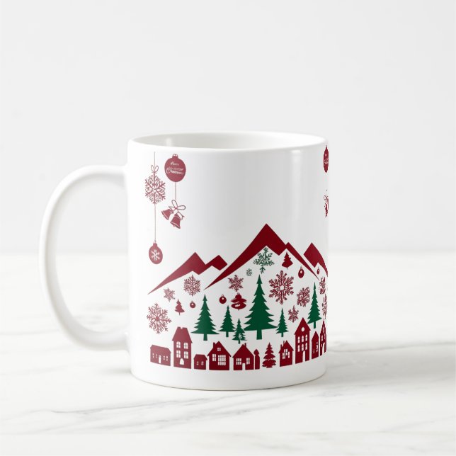 Caneca De Café Silhueta da Vila de Natal – Vermelho e Verde  (Esquerda)