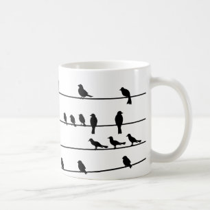 Caneca De Café Silhueta de Aves nos Fios
