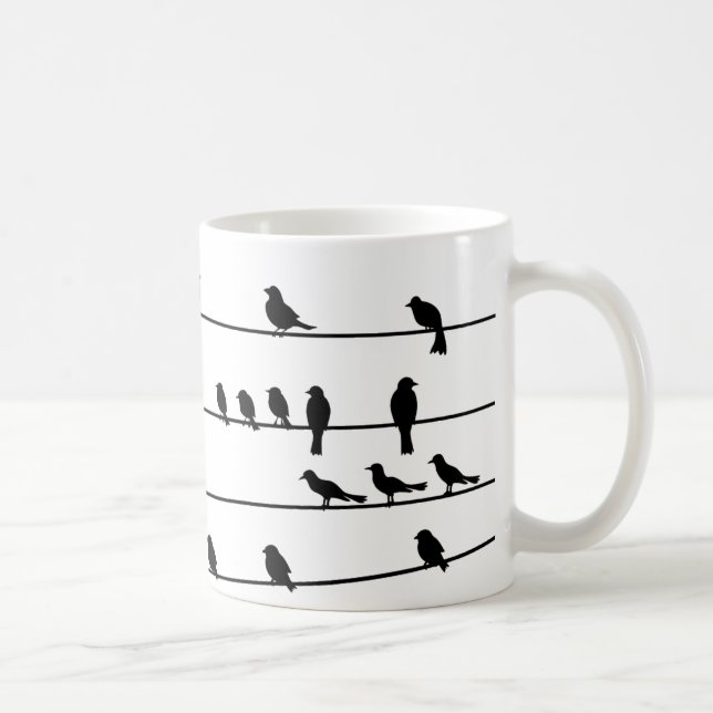 Caneca De Café Silhueta de Aves nos Fios (Direita)