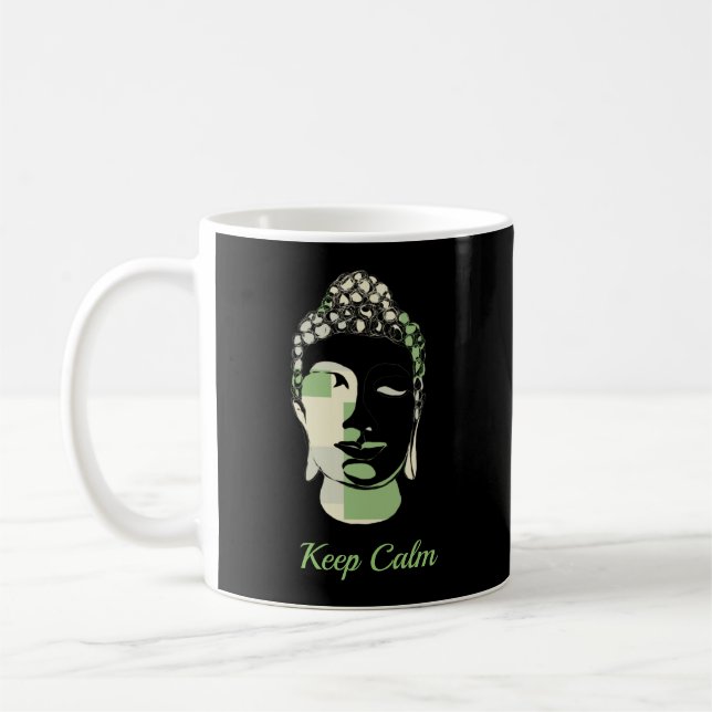 Caneca De Café Silhueta de Buda desenhada pelos Pares Verde e Tan (Esquerda)