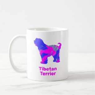 Caneca De Café Silhueta de Cachorro Terrier Tibetano Rosa Quente