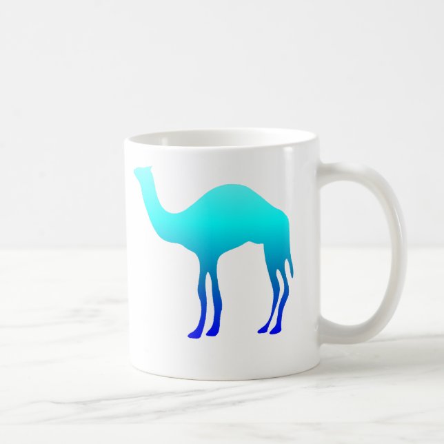 Caneca De Café Silhueta de Camelo Azul Aqua Ombre (Direita)