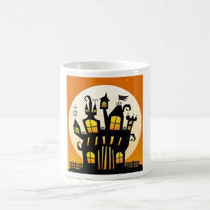Caneca De Café Silhueta de Casa Assombrada de Halloween Lua Cheia
