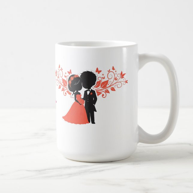 Caneca De Café Silhueta de Casal de Noivos Românticos (Direita)