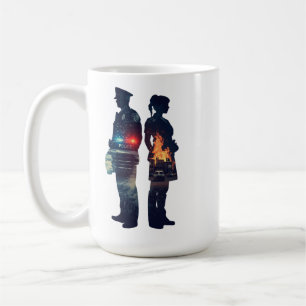 Caneca De Café Silhueta de Casal de Oficial de Polícia e Enfermei