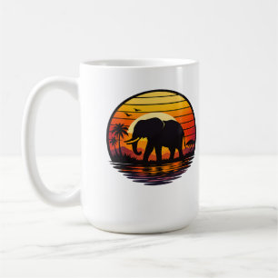 Caneca De Café Silhueta de Elefante Pôr do Sol Retrô