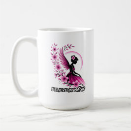 Caneca De Café Silhueta de Fada Floral Rosa