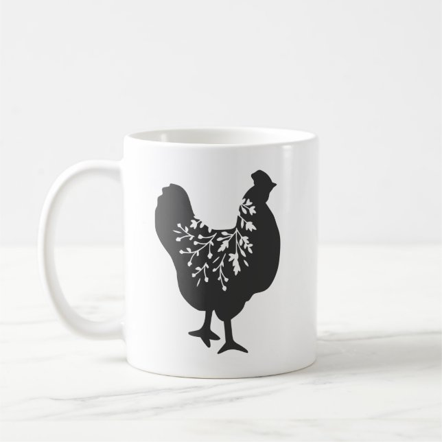 Caneca De Café silhueta de frango floral (Esquerda)