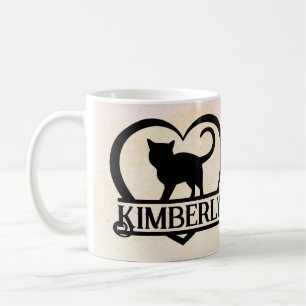 Caneca De Café Silhueta de Gato Coração Monograma Crepúsculo Divi