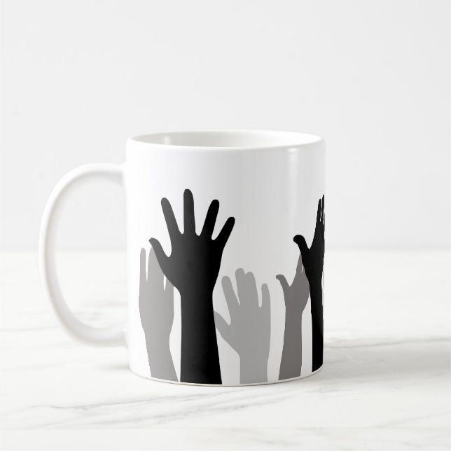 Caneca De Café Silhueta de mãos levantadas, levante as mãos, prot (Esquerda)