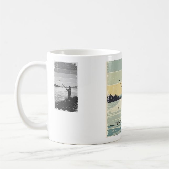 Caneca De Café Silhueta de Pesca Vintage à Beira do Lago (Esquerda)