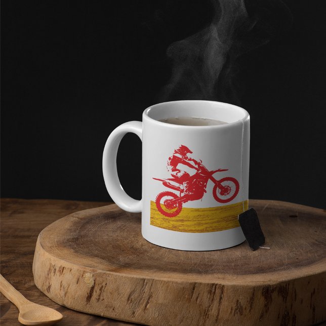 Caneca De Café Silhueta de Piloto de Moto de Motocross Vermelha (Criador carregado)