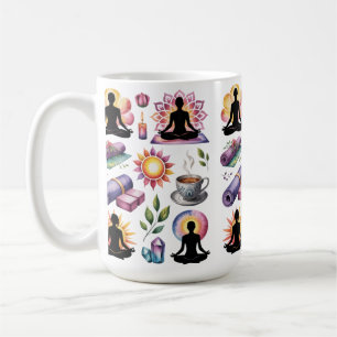 Caneca De Café Silhueta de pose de yoga com acento floral lótus m