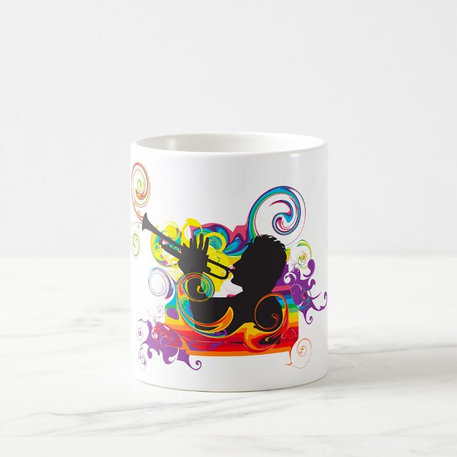 Caneca De Café Silhueta de Trompetista Música Psicodélica Retro (Criador carregado)