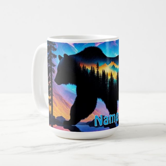 Caneca De Café Silhueta de Urso Mostrando Paisagem Natural (Frente Esquerda)