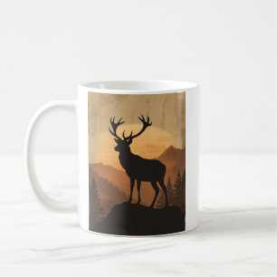 Caneca De Café Silhueta de Veado Majestoso ao Pôr do Sol