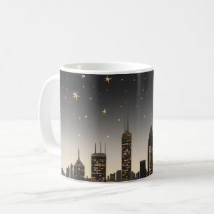 Caneca De Café Silhueta elegante do horizonte de uma cidade à noi