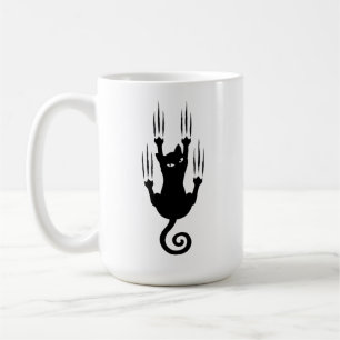 Caneca De Café Silhueta engraçada de gato preto pendurado com arr
